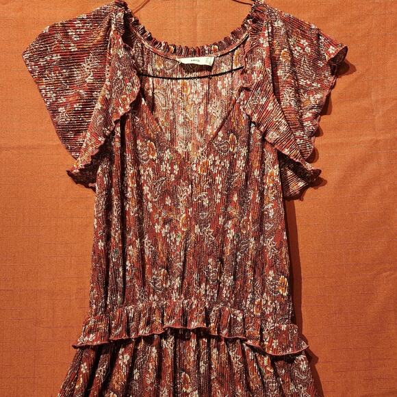 Mango Sz M Rayon Red Burgundy Fall Cap Sleeve Maxi Dress Forest Fairy Bohemian - Picture 2 of 8